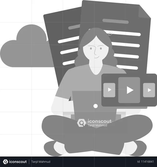 Mujer comprobando el formato del vídeo  Ilustración