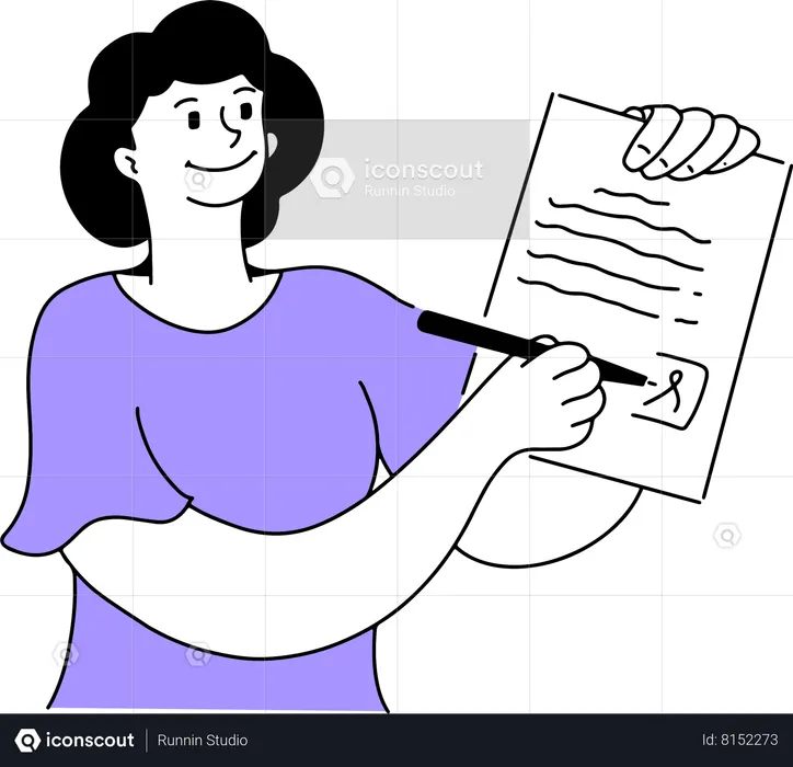 Mujer revisa el expediente como correcto  Ilustración