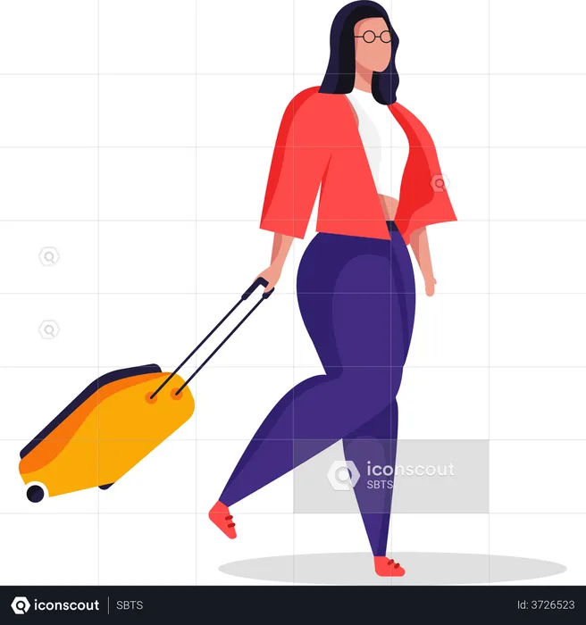 Mujer viajando con maleta  Ilustración