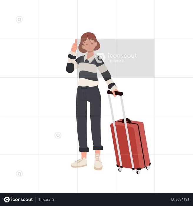 Mujer viajando con mochila de viaje.  Ilustración