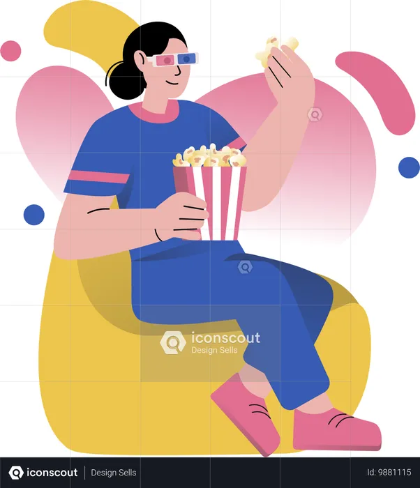 Mujer viendo la película  Ilustración