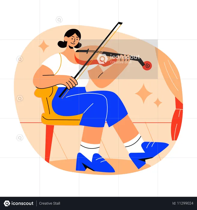 Mujer violinista tocando la guitarra  Ilustración