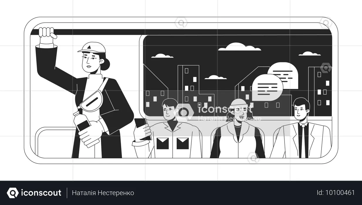 Mujeres en vagón de metro  Ilustración