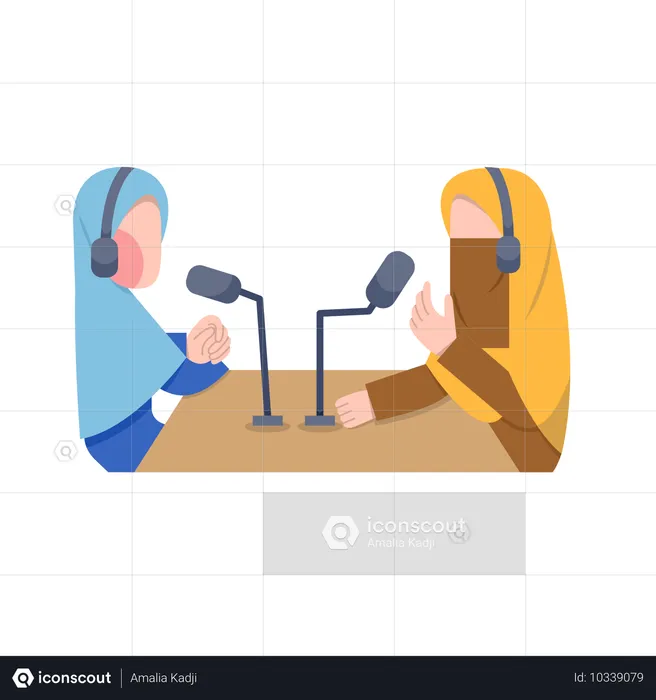 Mujeres musulmanas grabando un podcast  Ilustración