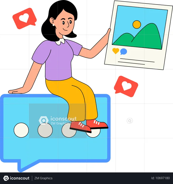 Las mujeres ven me gusta en publicaciones en redes sociales  Ilustración