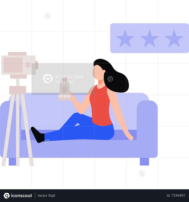 Mujer haciendo videos promocionales para cosméticos.  Ilustración