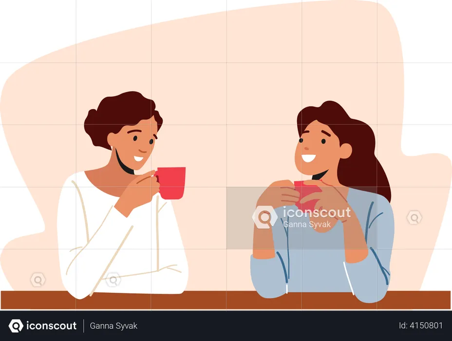 Mujeres tomando café en una cafetería  Ilustración