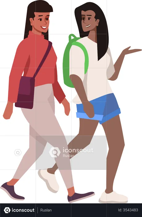 Mulatto schoolgirls talking  Illustration