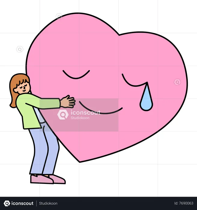 Mulher abraçando um coração triste  Ilustração