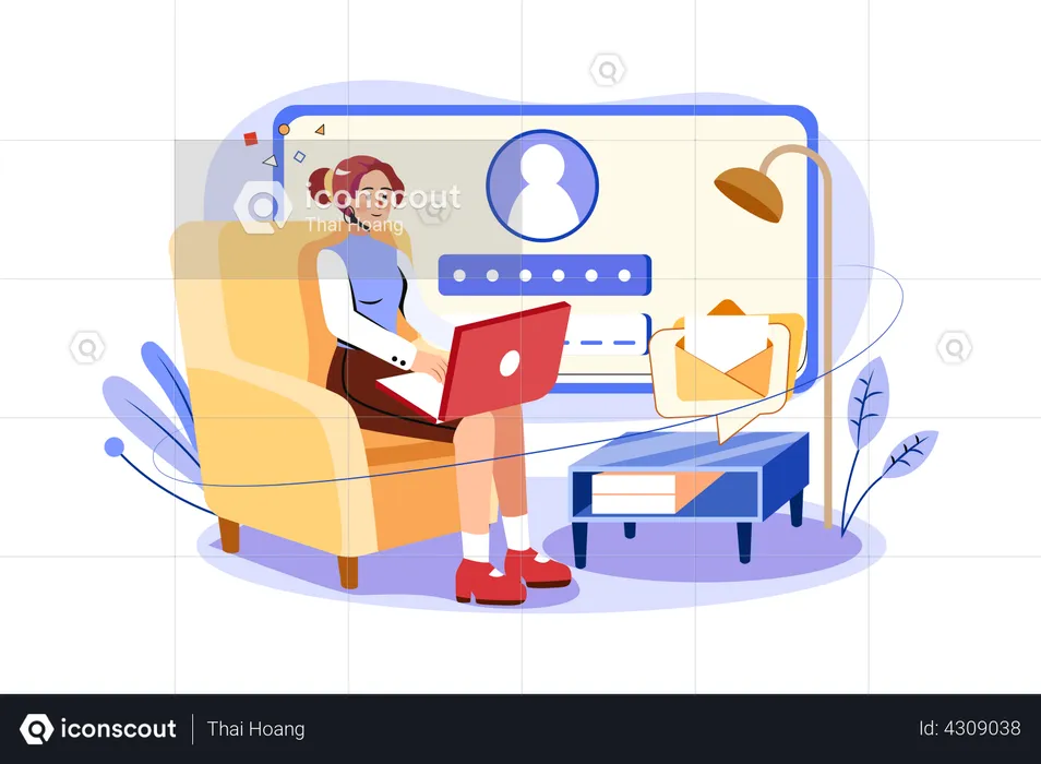 Mulher acessando e-mail usando senha  Ilustração