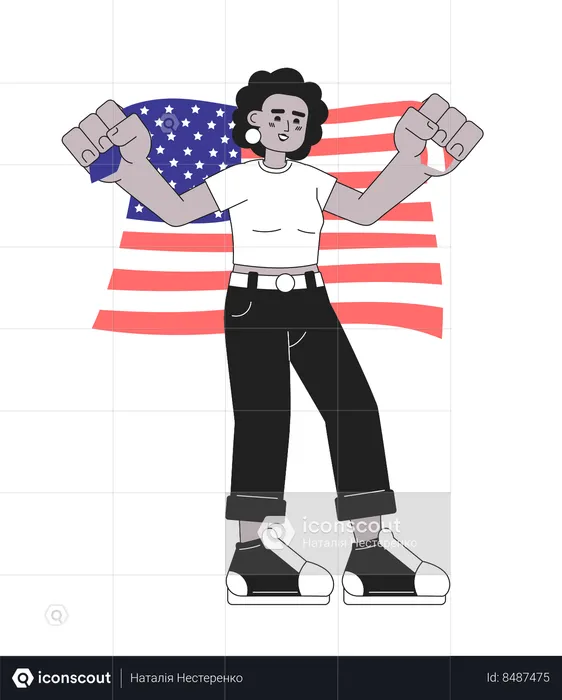 Mulher afro-americana segurando a bandeira americana  Ilustração