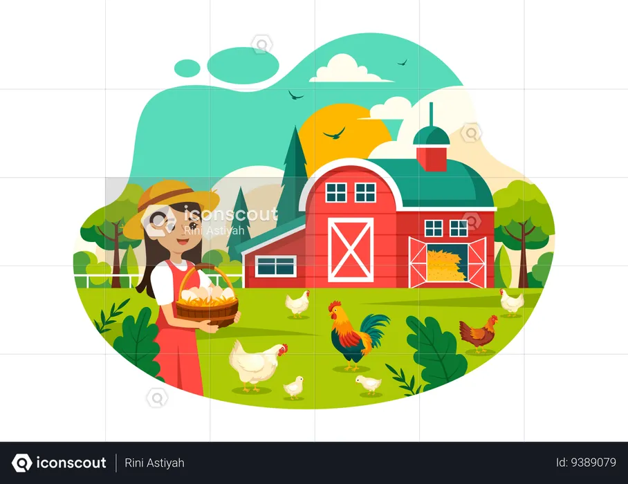 Agricultora segurando ovo  Ilustração