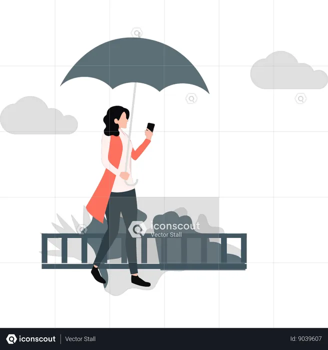 Mulher andando com guarda-chuva  Ilustração