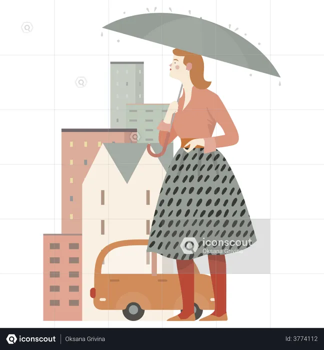 Mulher andando com guarda-chuva  Ilustração