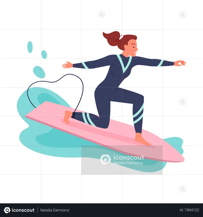 Mulher andando de prancha de surf  Ilustração