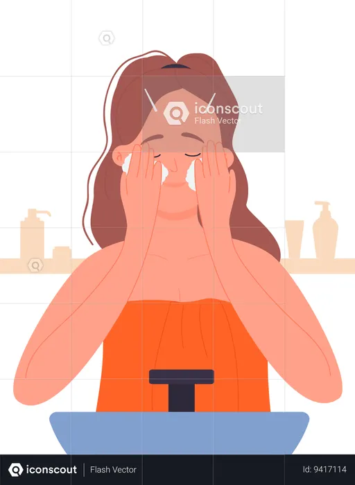 Mulher aplicando creme facial  Ilustração