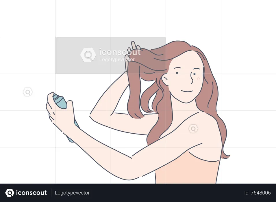 Mulher aplica spray de cabelo  Ilustração