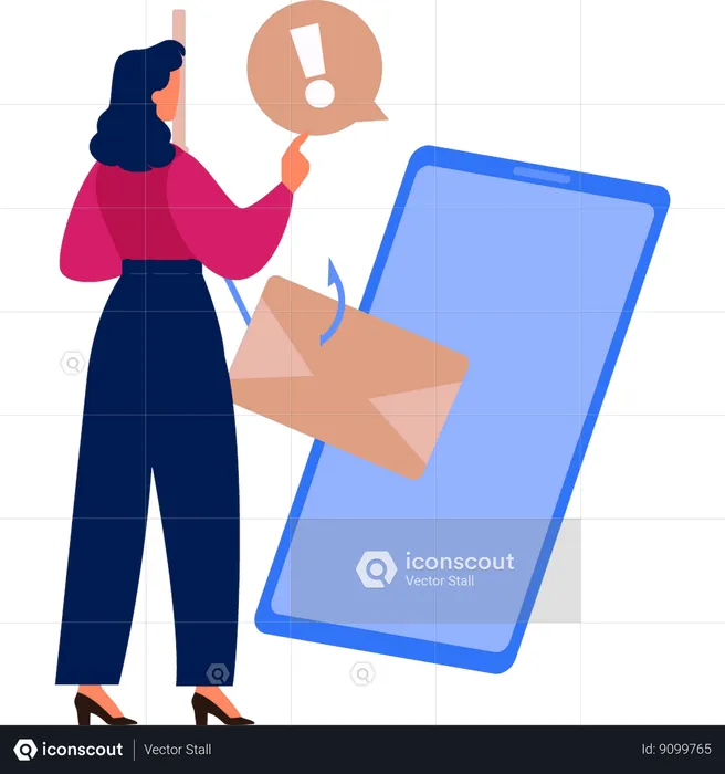 Mulher apontando para e-mail no celular  Ilustração