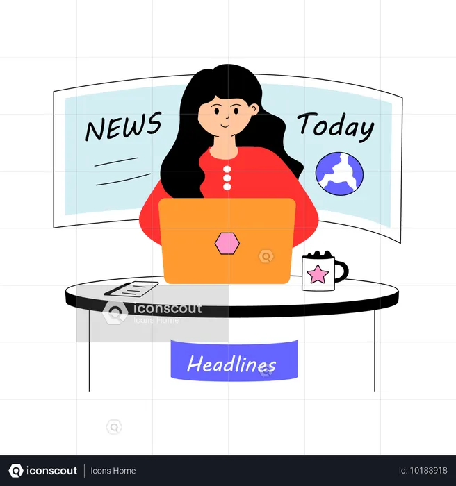 Âncora de notícias da mulher apresentando o Today News  Ilustração