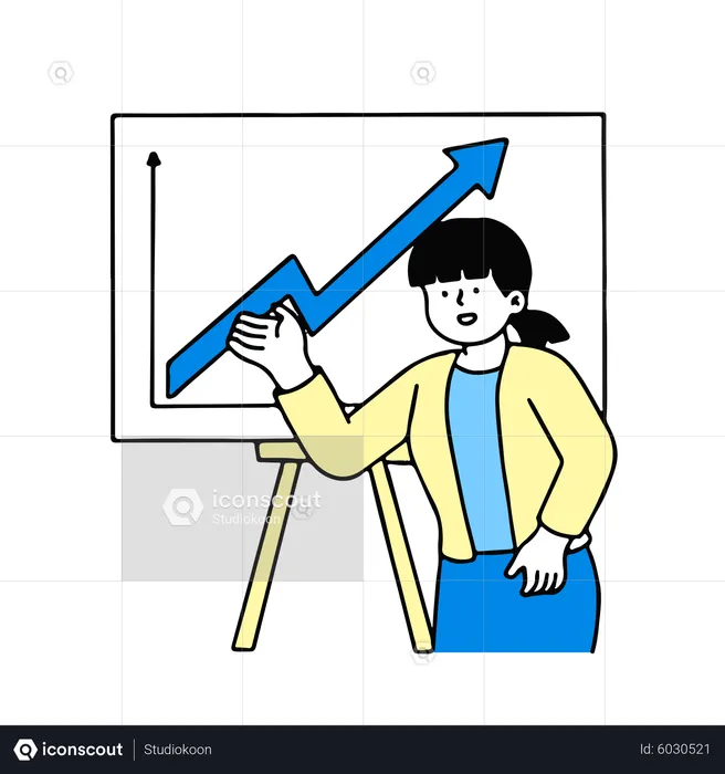 Mulher apresentando gráfico de crescimento  Ilustração
