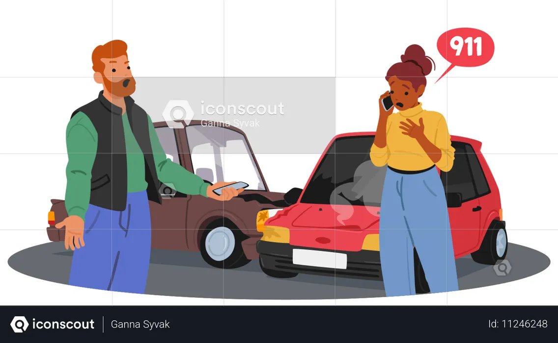 Mulher assustada liga para o 911 após acidente de carro  Ilustração