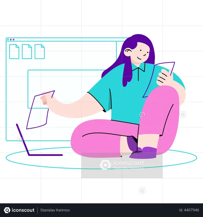 Mulher atualiza arquivos para interfaces web  Ilustração