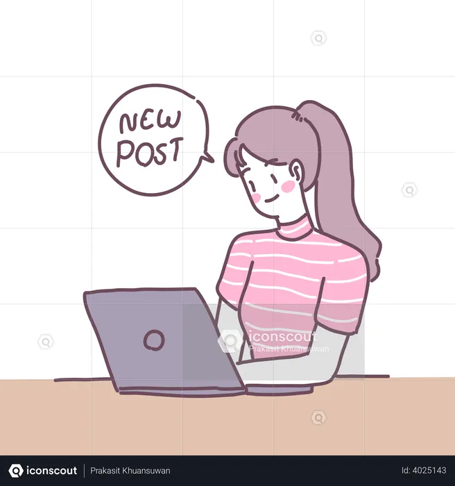 Mulher atualizando nova postagem  Ilustração