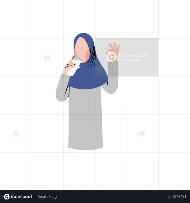 Mulher bebendo leite saudável  Ilustração