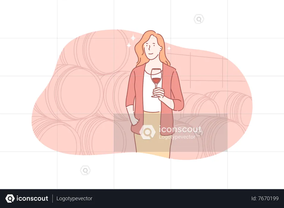 Mulher bebendo vinho  Ilustração