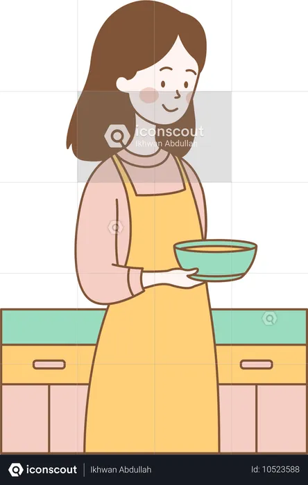 Mulher bonita está cozinhando  Ilustração