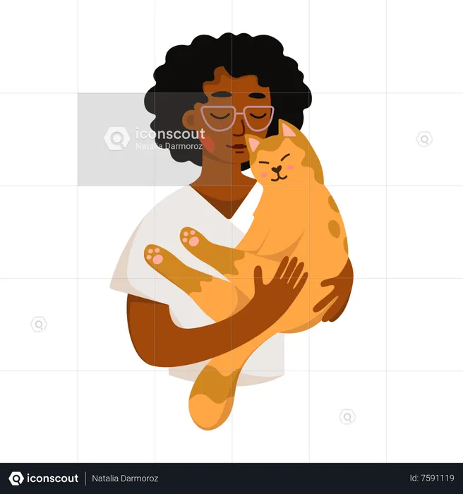 Mulher brincando com gato  Ilustração