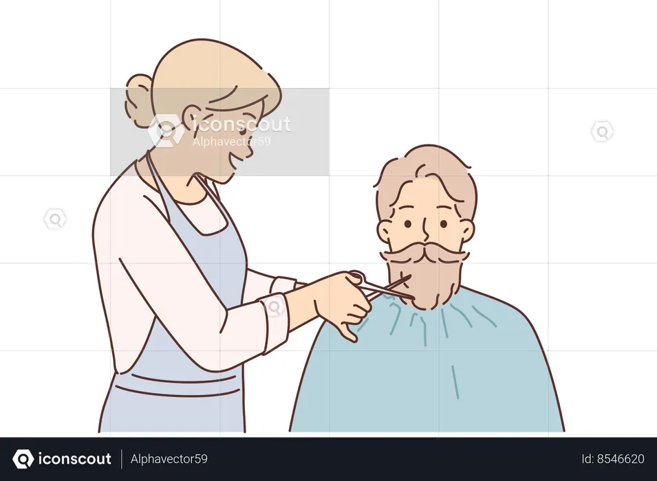 Cabeleireira de barbearia corta barba e bigode para homem que não quer fazer a barba  Ilustração