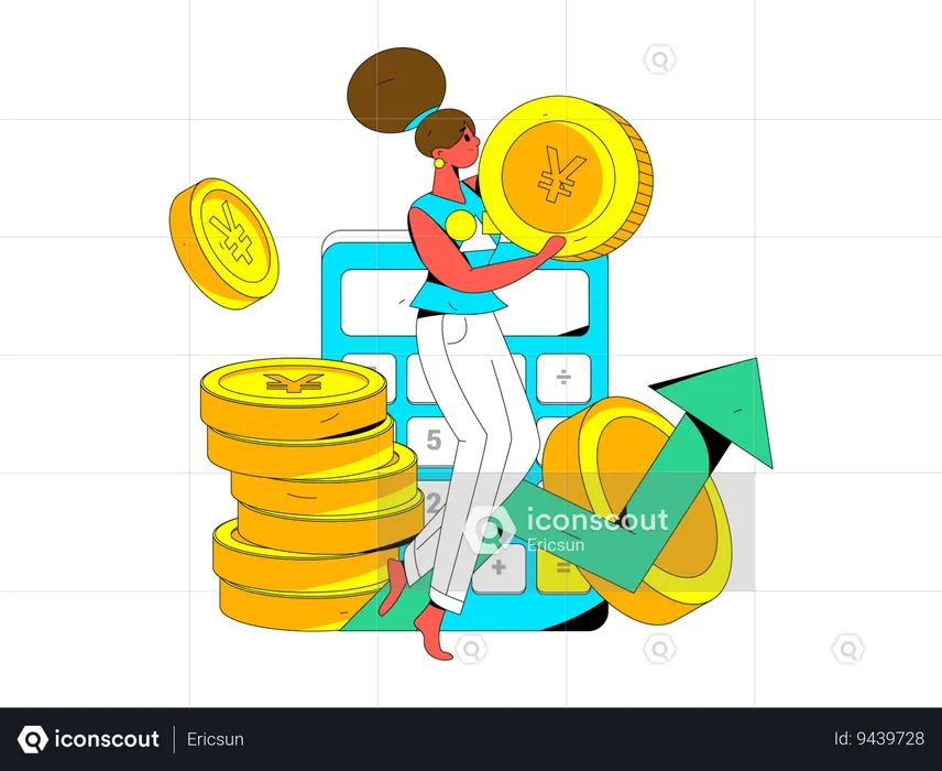 Mulher calculando o crescimento financeiro  Ilustração