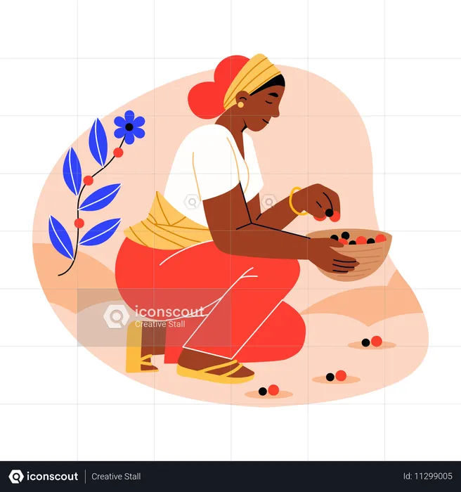 Mulher coletando frutas  Ilustração