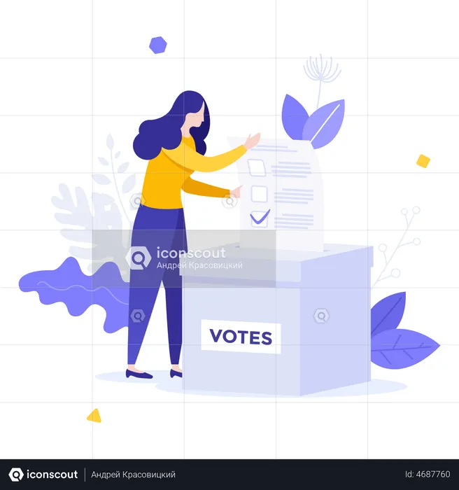 Mulher coloca voto na urna de votação  Ilustração
