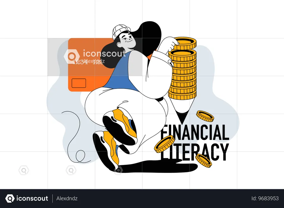 Mulher com alfabetização financeira  Ilustração