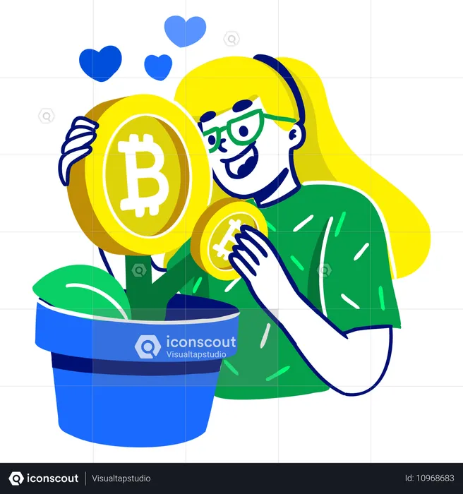 Mulher com Árvore Bitcoin  Ilustração