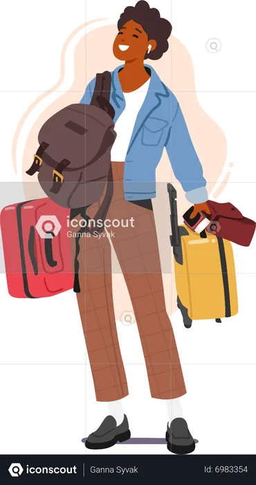 Mulher com bagagem pronta para viajar  Ilustração