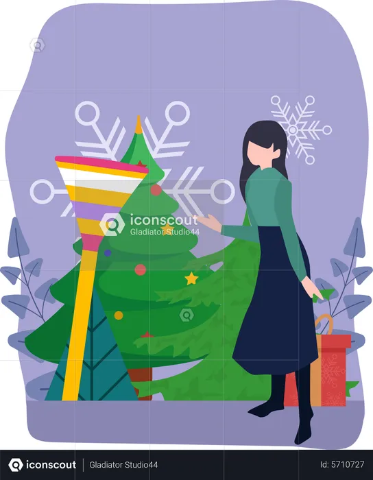 Mulher com decoração de árvore de natal  Ilustração