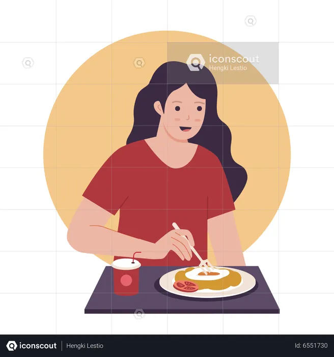 Mulher comendo comida  Ilustração