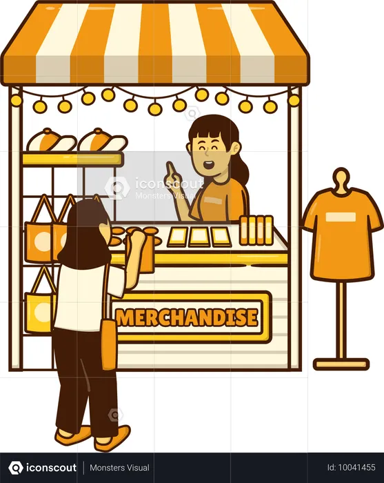 Mulher comprando pão na barraca do mercado  Ilustração