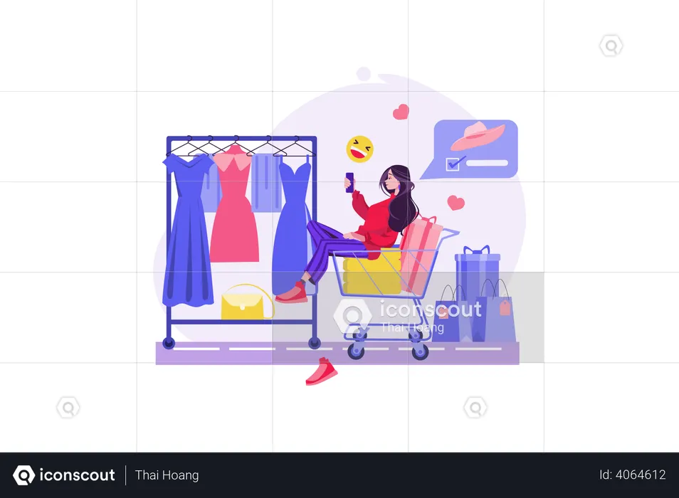 Mulher comprando roupas on-line  Ilustração