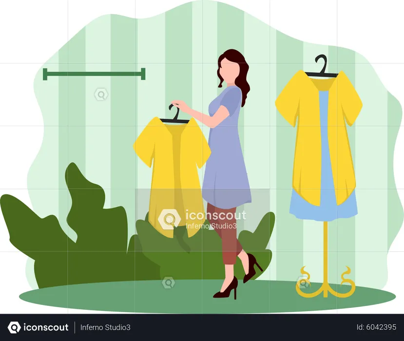 Mulher comprando vestido  Ilustração