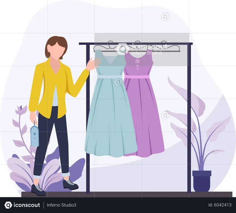 Mulher comprando vestido  Ilustração