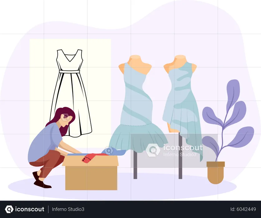 Mulher comprando vestido  Ilustração