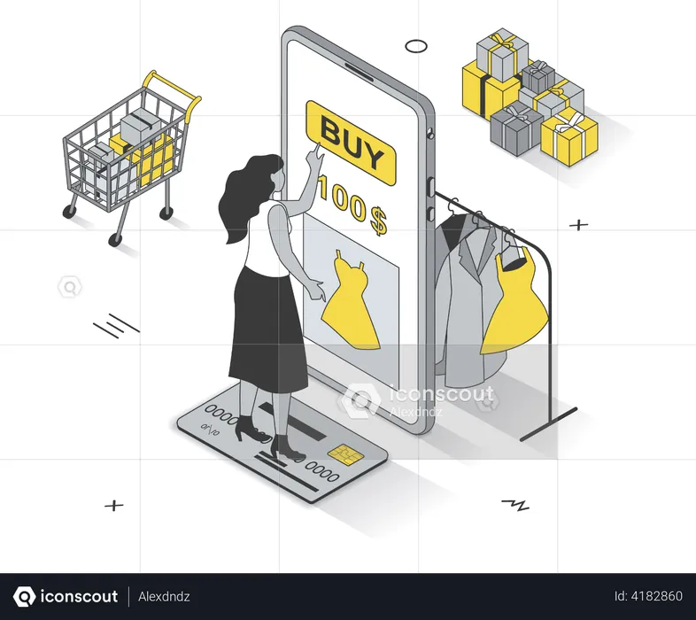 Mulher fazendo compras on-line  Ilustração