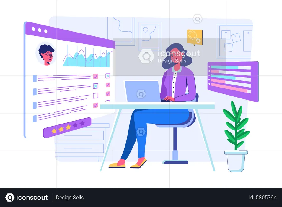 Mulher conduzindo reunião online  Ilustração