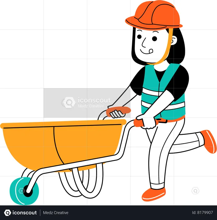 Mulher Construtora com carrinho  Ilustração