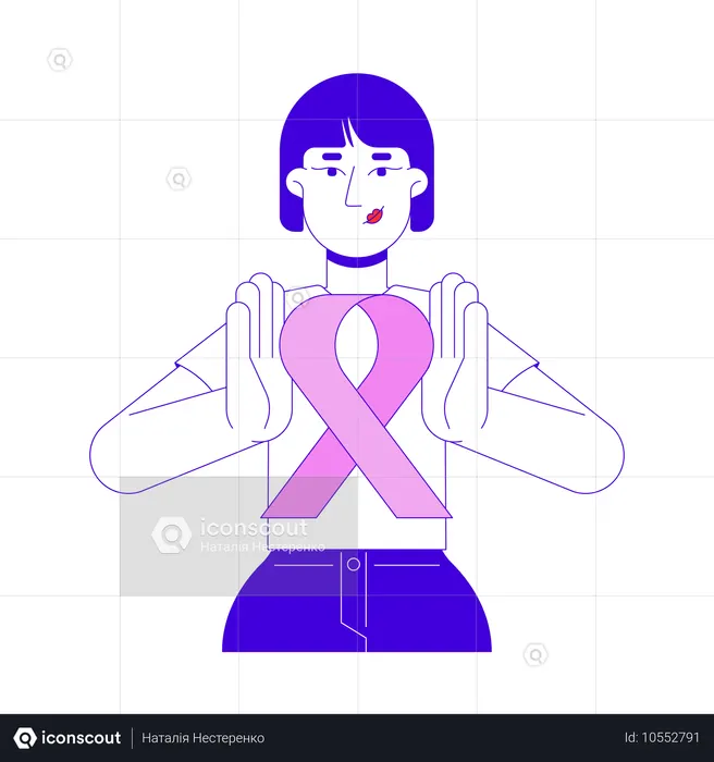 Mulher coreana fazendo conscientização sobre o câncer de mama  Ilustração
