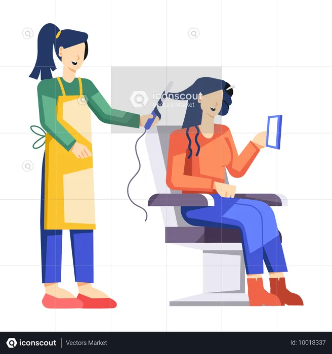 Mulher cortando o cabelo no salão  Ilustração